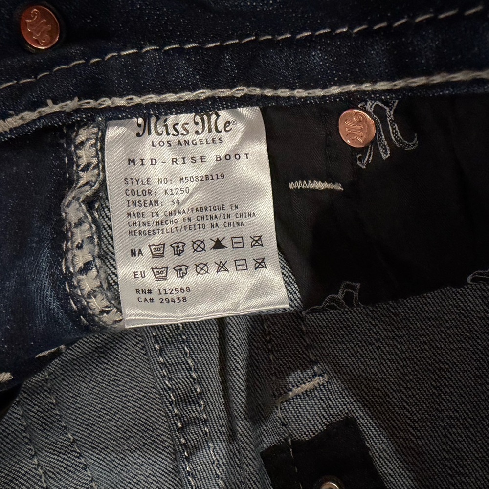 Miss Me Women's Blue Boot Cut Jeans with Embroidered Pockets - Picture 3 of 5